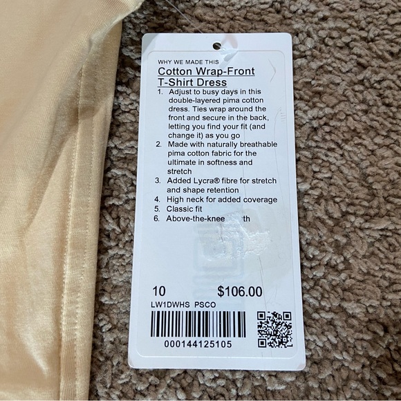 Lululemon Pima Cotton Wrap Front T-Shirt Dress Prosecco Size 10 NWT Stretch - Picture 6 of 12